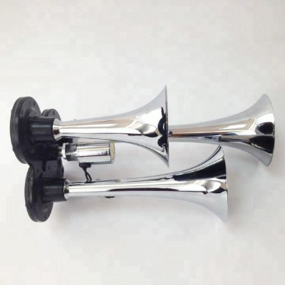 Chrome 3PCS Triple Trumpets Car Van Air Horn Kit 12V 118Db Kit