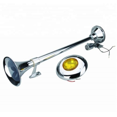 12V Loud 145dB Single Chrome Plated Train Air Horn with Weather Protection Cover and Light, Ideal for Emergency Vehicle